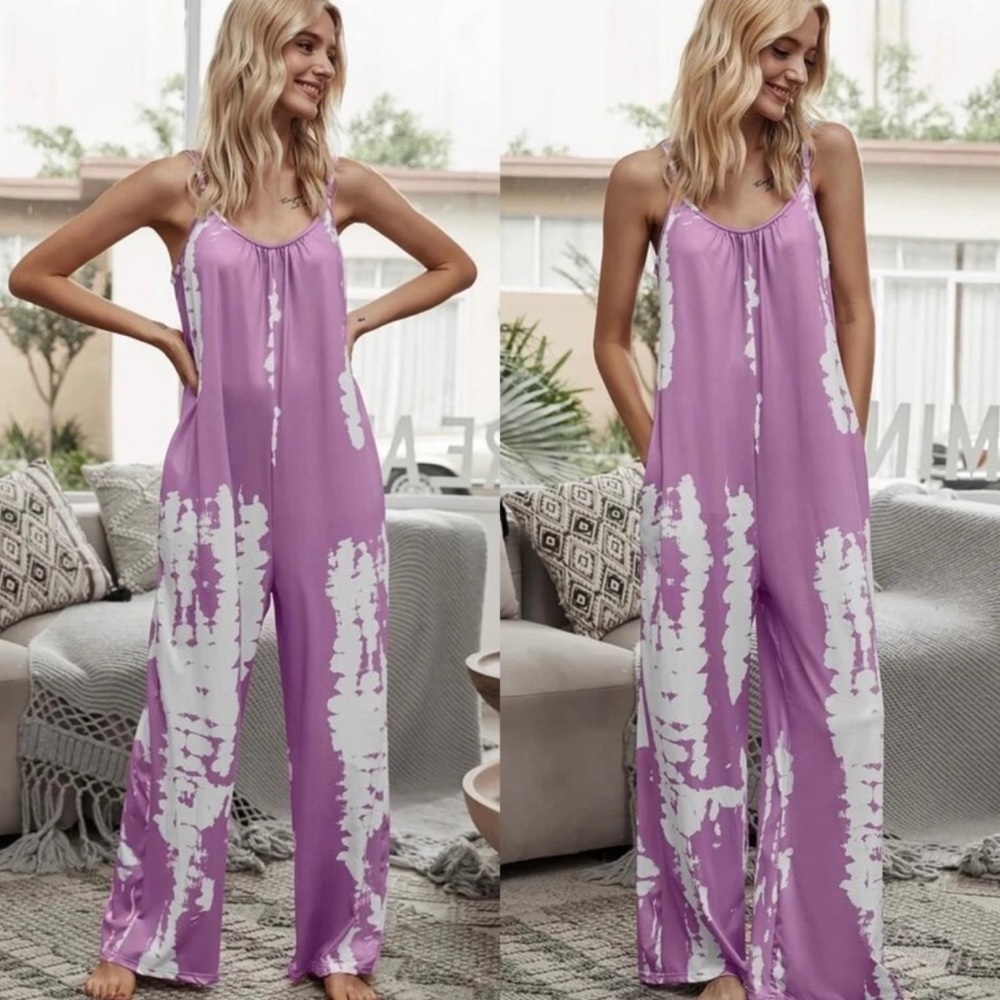 New! Lavender Tie Dye Jumpsuit with Side pockets